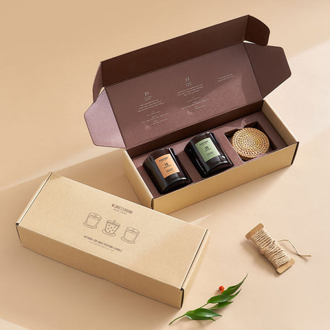 W.Dressroom Soy Wax Home Candle Set 110g x 2 (Candle + Eco Rattan Coaster)