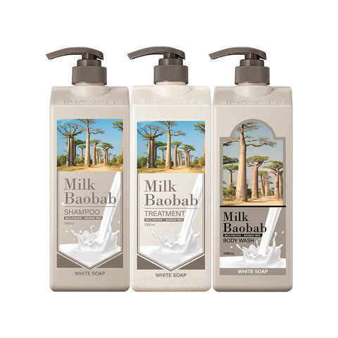Milk Baobab Original Shampoo + Treatment + Body Wash (White Soap), 1L x 3