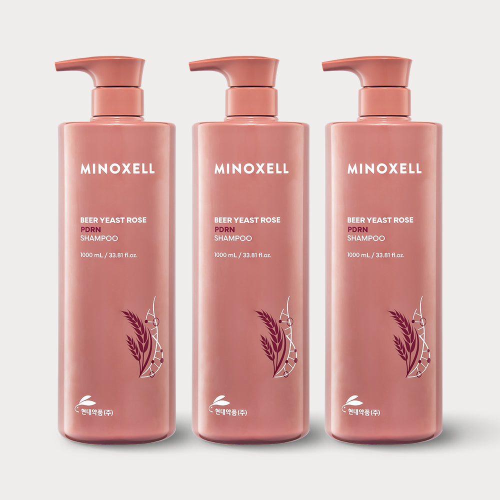 Minoxell Beer Yeast Rose PDRN Anti-Hair Loss Shampoo 1000ml (3 Pack)