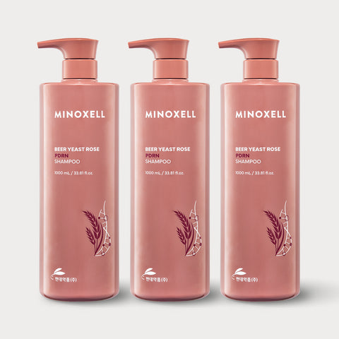 Minoxell Beer Yeast Rose PDRN Anti-Hair Loss Shampoo 1000ml (3 Pack)