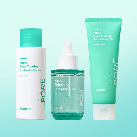 Hanskin Magic Tightening Pore 3-Piece Set (Ampoule + Powder Cleanser + Peeling Gel)
