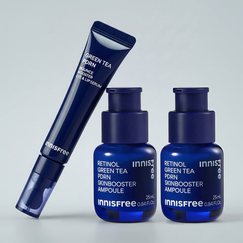 Innisfree Retinol PDRN Skin Booster Ampoule 25ml (2-pack) + Green Tea PDRN Eye & Lip Serum 15ml