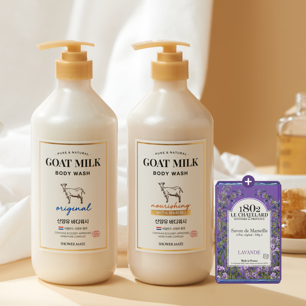 Shower Mate Goat Milk Body Wash 800ml x2 + Lavender Soap 100g
