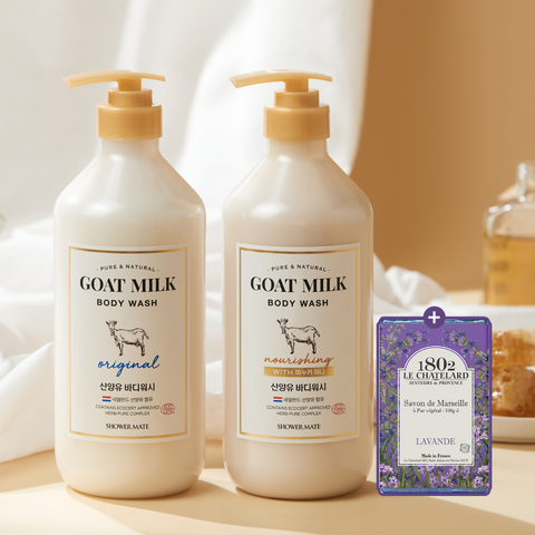 Shower Mate Goat Milk Body Wash 800ml x2 + Lavender Soap 100g