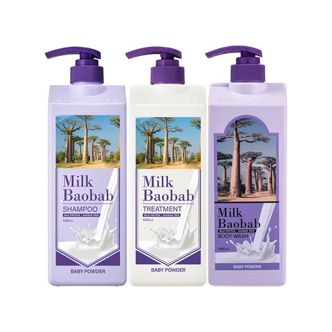 Milk Baobab Original Shampoo + Treatment + Body Wash (Baby Powder) - 1L x 3