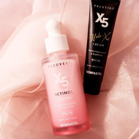 Soonsu Beauty Recovery X5 Retinol Serum  + Mela-X Cream  set side view