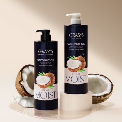 Kerasys Real Nature Coconut Oil Shampoo & Conditioner Set 1L x2 (1 Shampoo + 1 Conditioner)