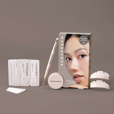 Marshique Perm & Care Set: No-Glue Low-Irritation Self Eyelash Perm Kit + Lash Serum (Black Tint / Clear)