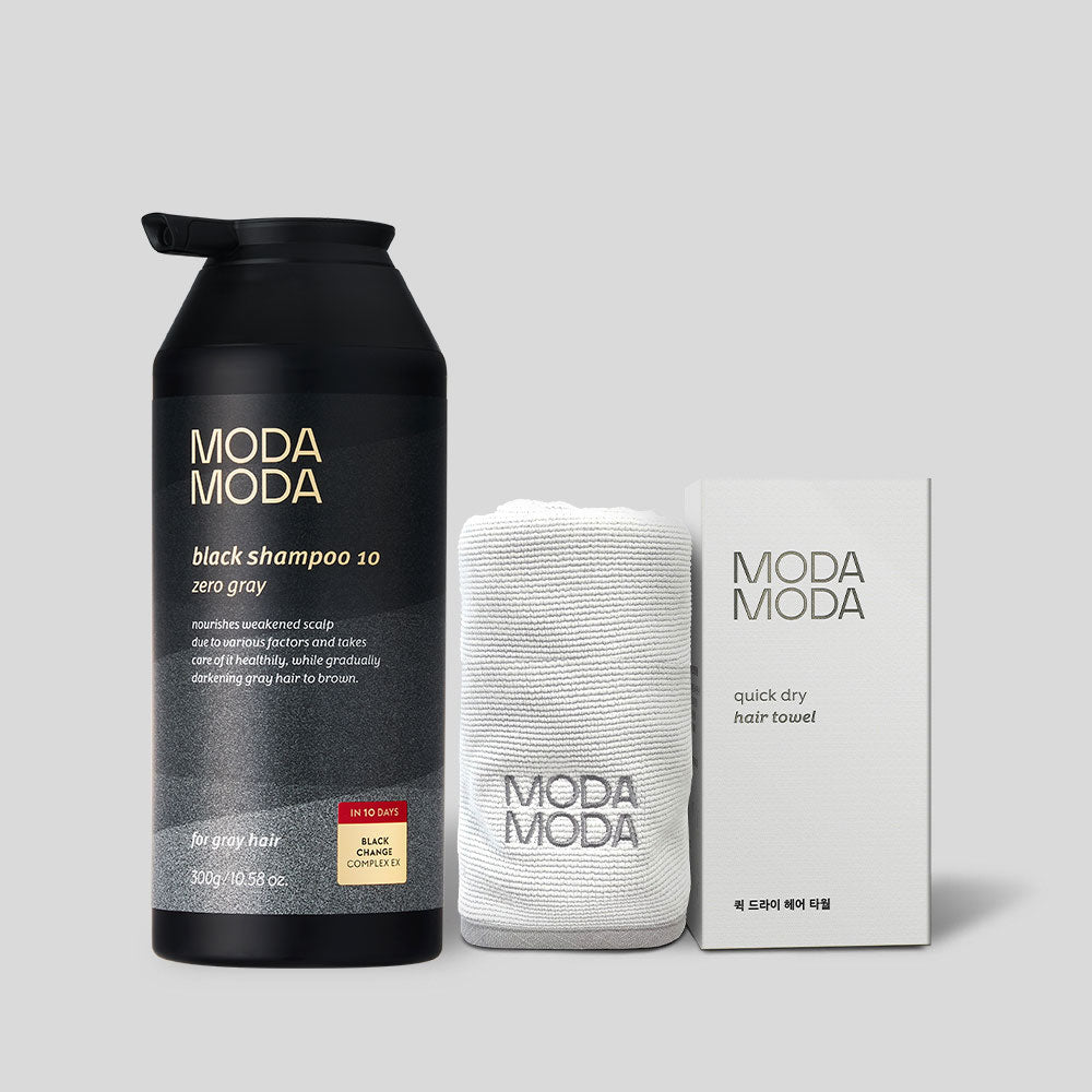 MODAMODA Zero Gray Black Shampoo 10 300g + Quick Dry Hair Towel