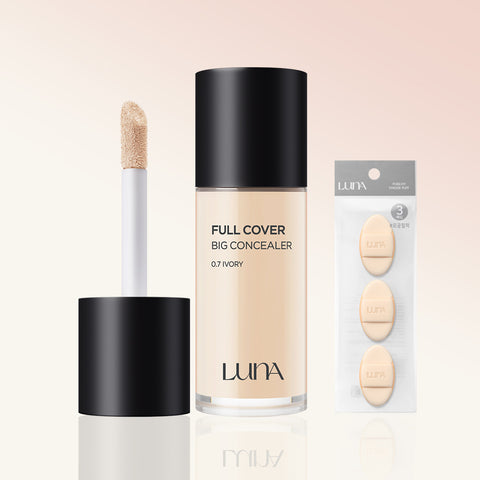 Luna Long-Lasting Full Cover Big Concealer 40g + Pore-Fit Finger Puff 3P