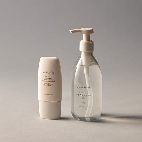 Aromatica Sun Care Set: Rosemary Moisture Barrier Sun Cream 50ml & Aloe Vera Gel 500ml