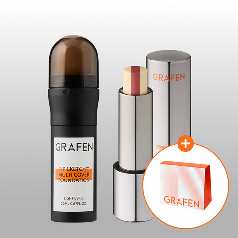 Grafen Tip Sketch Multi Cover Foundation (20ml) + Triple Lip - 2-Piece Makeup Set