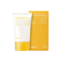 Celimax sunscreen tube and packaging on a white background
