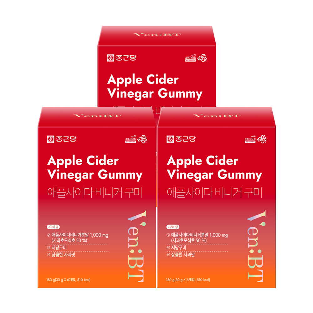 Chongkundang VenBT Daily Care Apple Cider Vinegar Gummy 60 Gummies (3 Pack) Low-Sugar Jelly