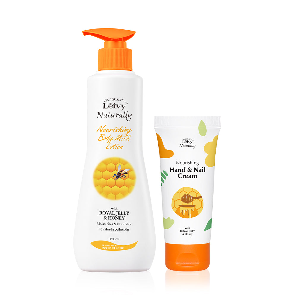 Leivy Royal Jelly (Green Apple Scent) Body Lotion 350ml + Hand & Nail Cream 50ml 2-Piece Set