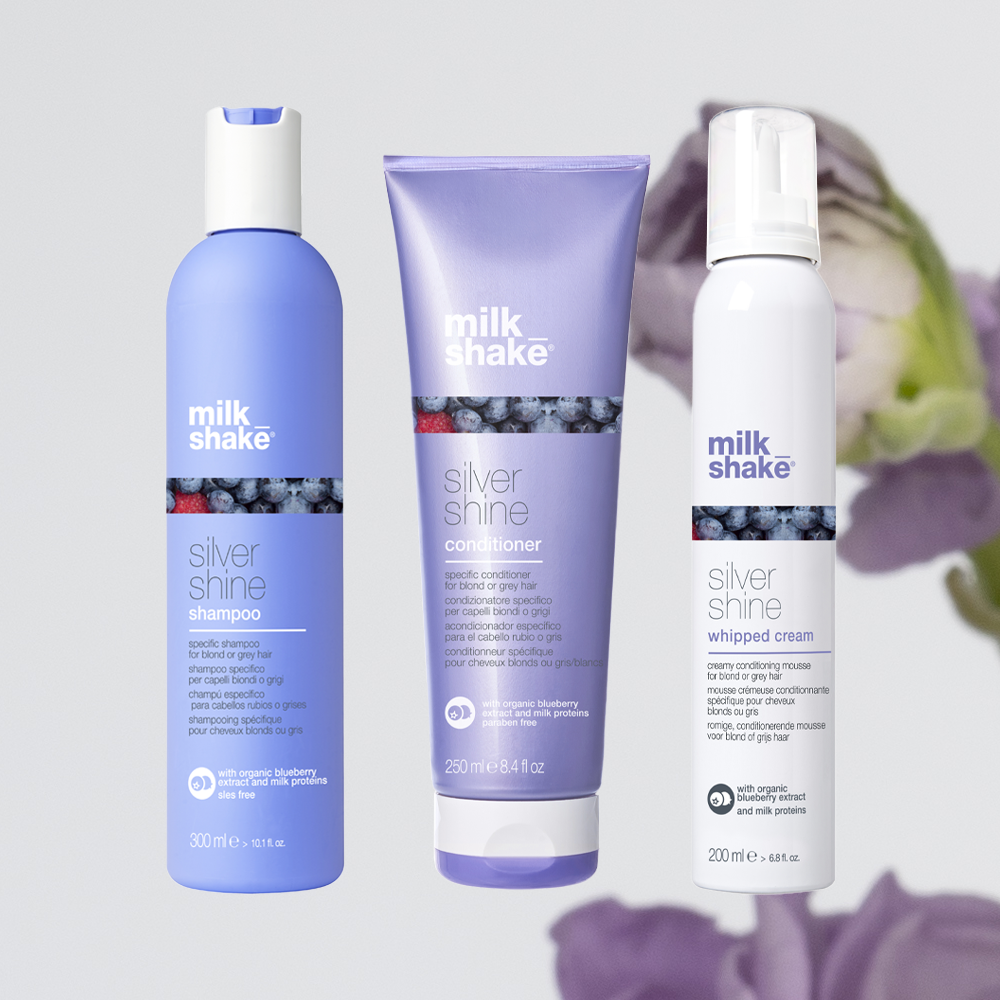 Milk Shake Silver Shine Shampoo Conditioner & Whip Feed Cream 3-Piece Set (300ml + 250ml + 200ml)
