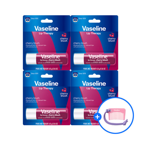 Vaseline Lip Therapy Stick Lip Balm Cherry 4.8g 4-Pack + Vaseline Comb Keyring