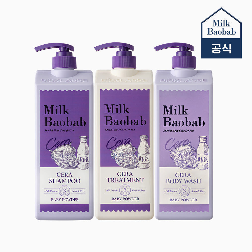 Milk Baobab Cera Shampoo + Treatment + Body Wash (Baby Powder) - 1.2L x 3