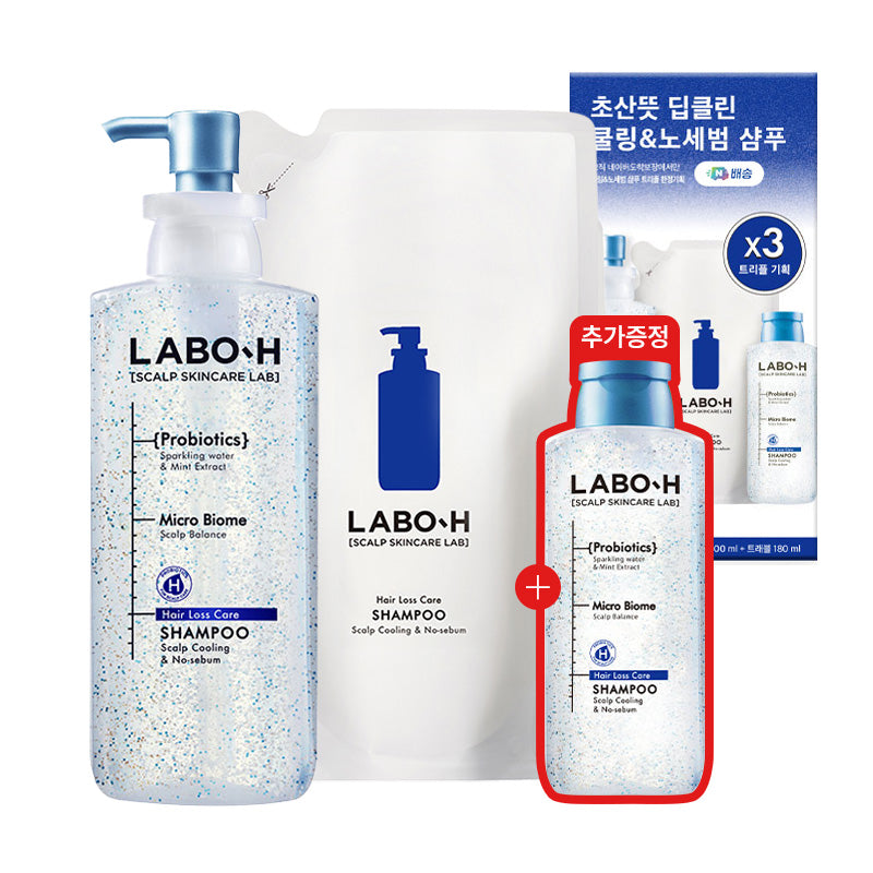 Labo H Cool Shampoo for Oily Scalp Hair Loss Care 400ml + 400ml Refill + 180ml