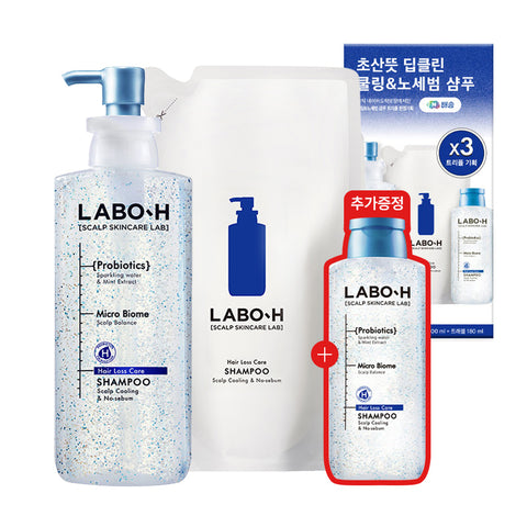 Labo H Cool Shampoo for Oily Scalp Hair Loss Care 400ml + 400ml Refill + 180ml