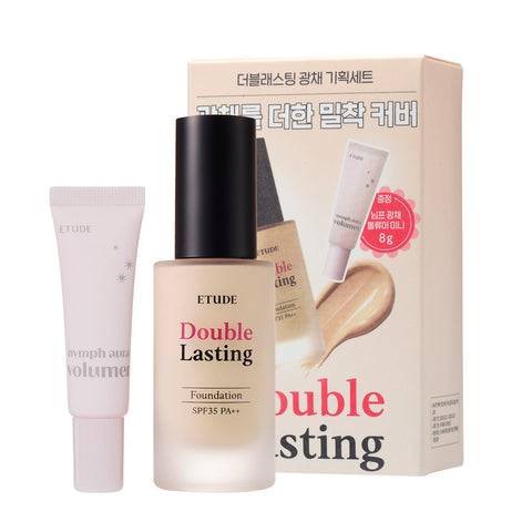 ETUDE Double Lasting Foundation 30g + Nymph Glow Volumer Mini 8g Set