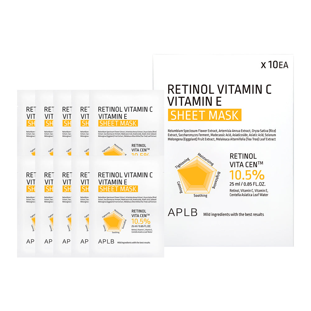 APLB Retinol + Vitamin C + Vitamin E Sheet Mask (10-Pack)
