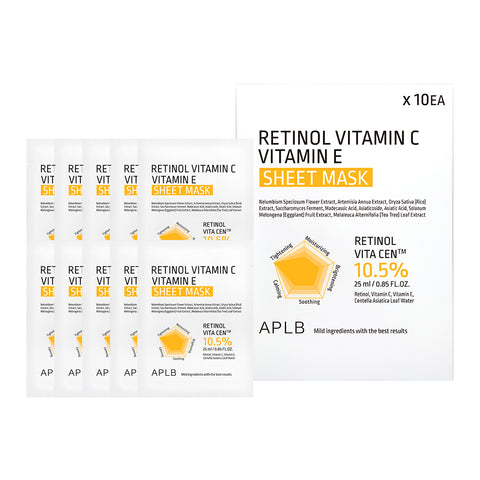APLB Retinol + Vitamin C + Vitamin E Sheet Mask (10-Pack)