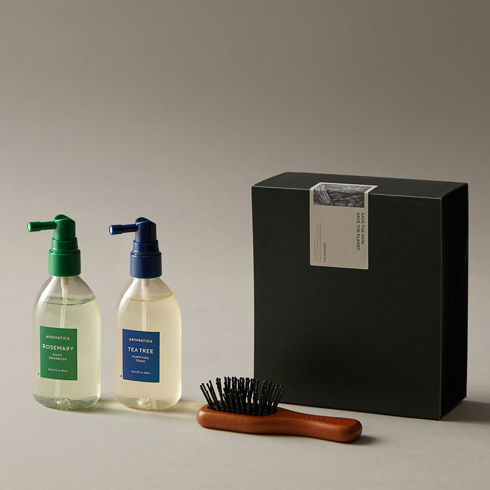 Aromatica Hair Tonic Duo + Wooden Brush Set