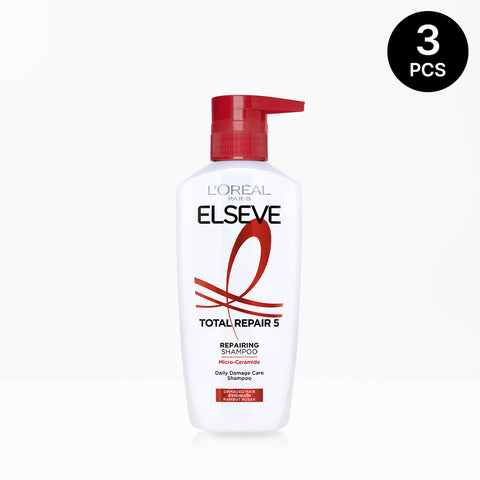L'Oreal Paris Total Repair 5 Daily Damage Care Mildly Acidic Shampoo 400ml (3 Pack)