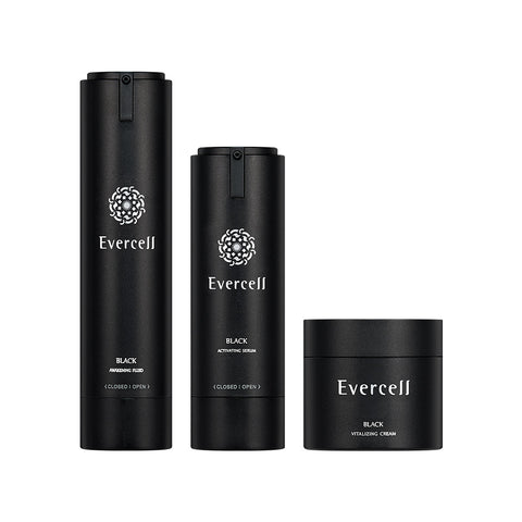 Evercell Black Skincare 3-Piece Set (Fluid + Serum + Cream) EGF & Stem Cell Culture Extract