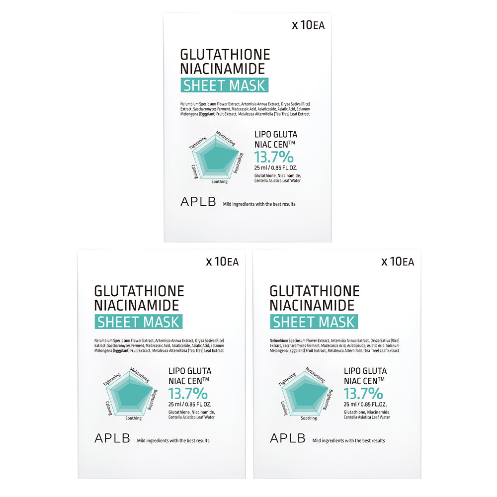 APLB Glutathione Niacinamide Sheet Mask 10 sheets (3 Pack)