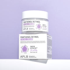 Panthenol Retinol Facial Cream by APLB with packaging on a light purple background