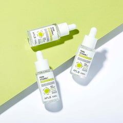Three APLB Vitamin C skincare products on a light green and white background
