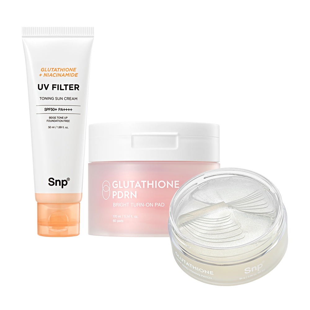SNP Glutathione 3-Piece Set (Sunscreen + Spot Patches + Radiance Pads)