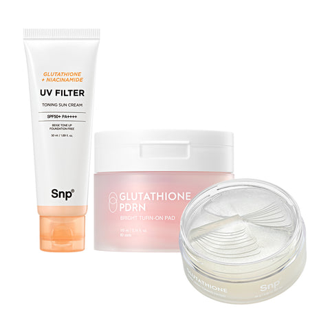 SNP Glutathione 3-Piece Set (Sunscreen + Spot Patches + Radiance Pads)