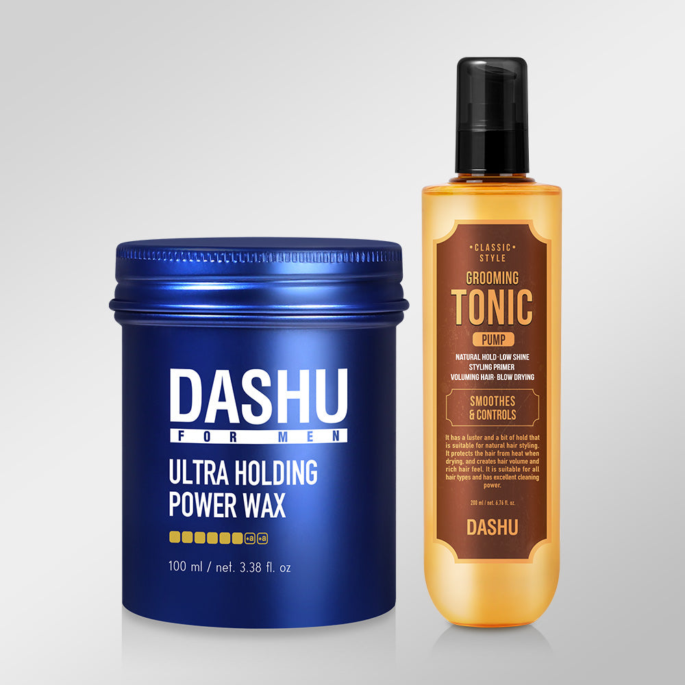 Dashu For Men Ultra Holding Power Wax 100ml + Grooming Tonic 200ml Pump Set