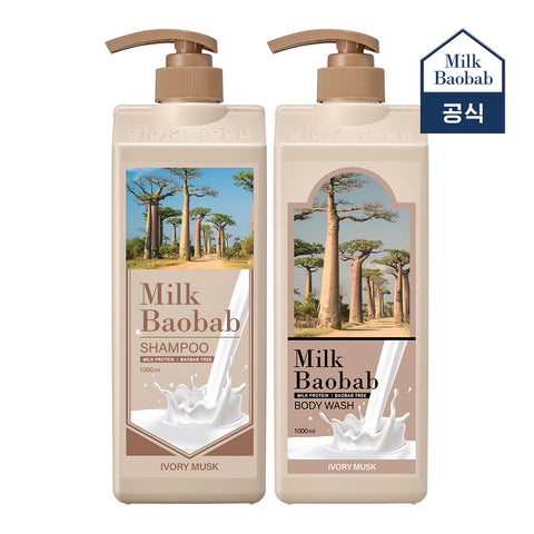 Milk Baobab Original Shampoo + Treatment + Body Wash - Ivory Musk, 1L x 3