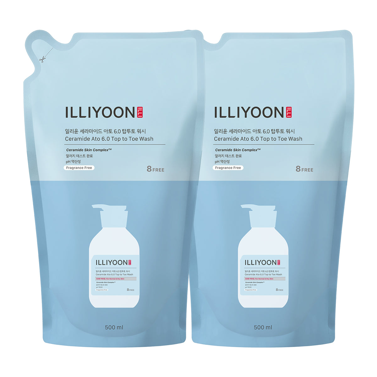 ILLIYOON Ceramide Ato 6.0 Top-to-Toe All-in-One pH-Balanced Body Wash Refill 500ml (2 pack)