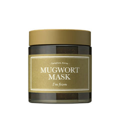 Mugwort mask jar with gold lid and label on a white background