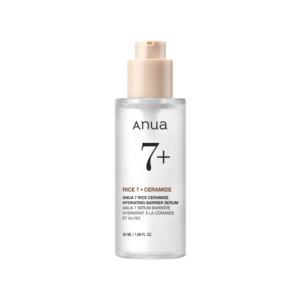 Anua 7+ Rice Ceramide serum bottle on a white background