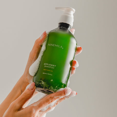 Ninemila Apple Mint Cool Shampoo for Oily Scalp (Hair Loss Care) Lemon Scent 500ml x 3
