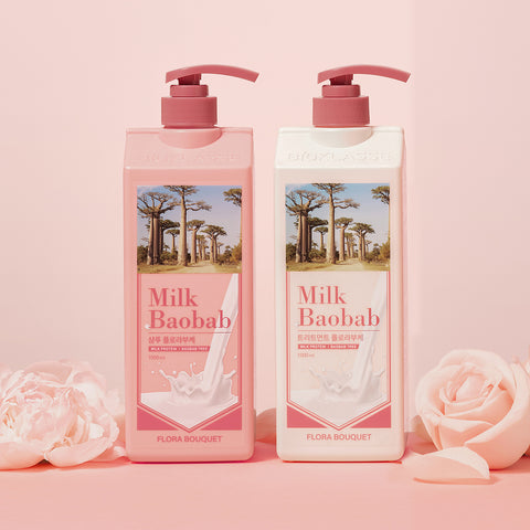 Milk Baobab Original Shampoo + Treatment + Body Wash (Flora Bouquet) - 1L x 3