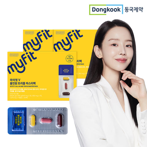 DongKook MyFit V All-in-One Multi Master Pack (30 Packs x 3) Vitamins + Omega-3 + Lutein + Milk Thistle