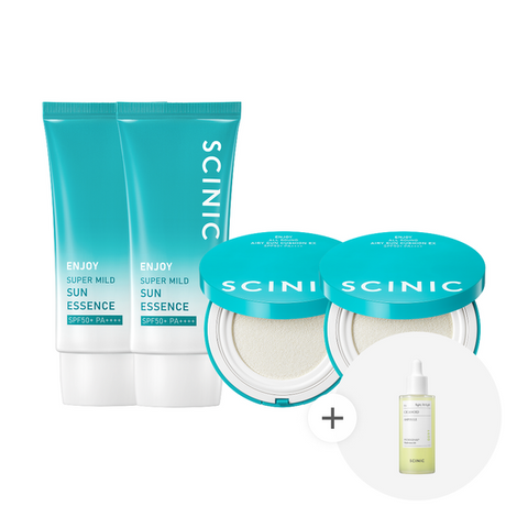 Scinic Enjoy Super Mild Sun Essence 50ml x2 + Enjoy Airy Big Sun Cushion 25g x2 (Free Ampoule Gift)