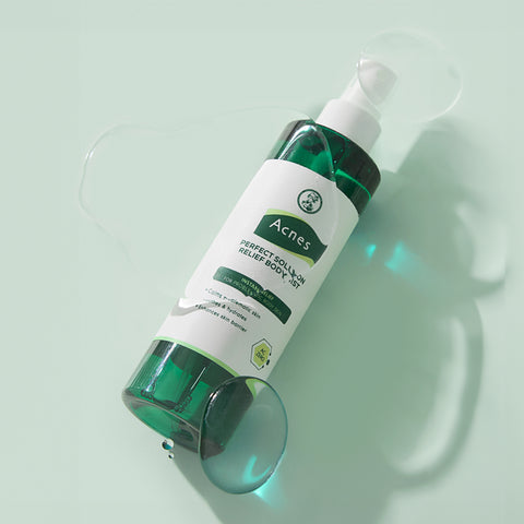 Acnes Perfect Solution Relief Body 2-Piece Set (Body Wash 500ml + Body Mist 210ml) includes free shower puff