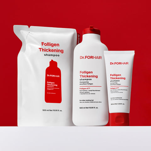 Dr.FORHAIR Poligen Thickening Anti-Hair Loss Shampoo - Low-Irritation Volume Boost (500ml + 500ml Refill + 100ml)