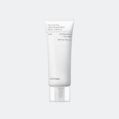 Tube of oil control light sunscreen for combination/oily skin on a white background