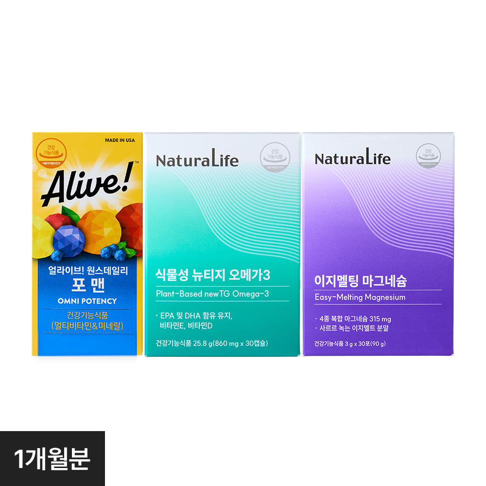 Alive Once Daily For Men All-in-One Multi Set (1-Month: Men's 30 Tablets + Magnesium + Omega-3)