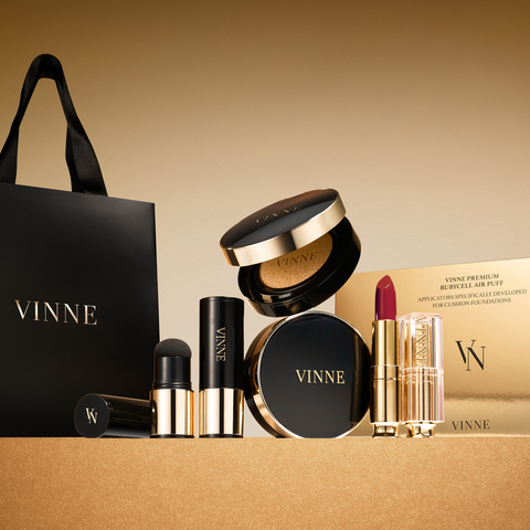 Vinne Flawless Radiance Makeup 3-Piece Set (Essence Glow Cushion SPF50+ PA++++, Plumping Glow Vegan Lip Balm, All-Cover Perfect Hair Cushion Stick)