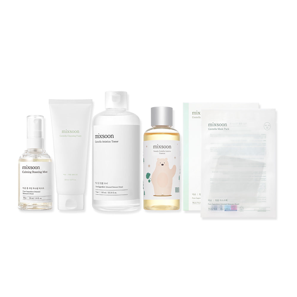 Mixsoon Centella Line Best 5-Piece Set (Cleansing Foam 150ml, Toner 300ml, Essence 100ml, 5 Sheet Masks, Calming Mist 50ml)
